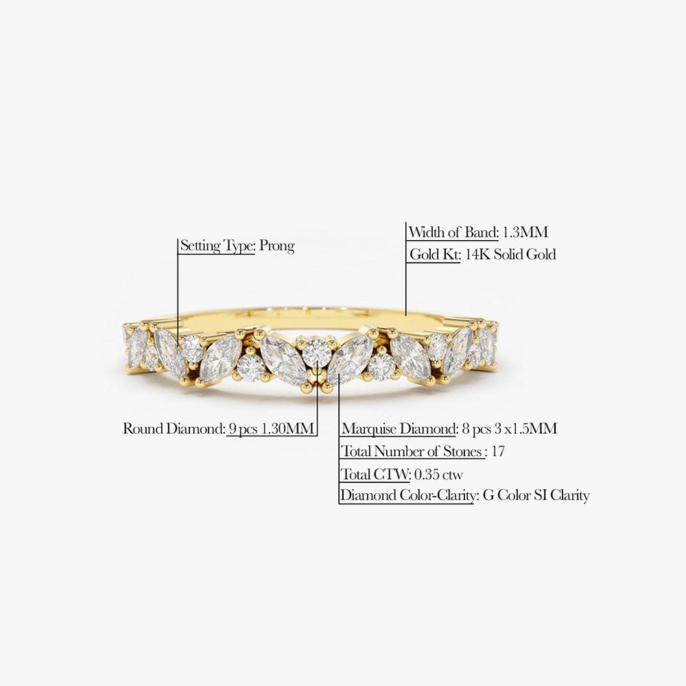 Slanted East-West Marquise Diamond Ring | 14K Gold Unique Stackable Band | Modern Wedding Ring Gift for Her
