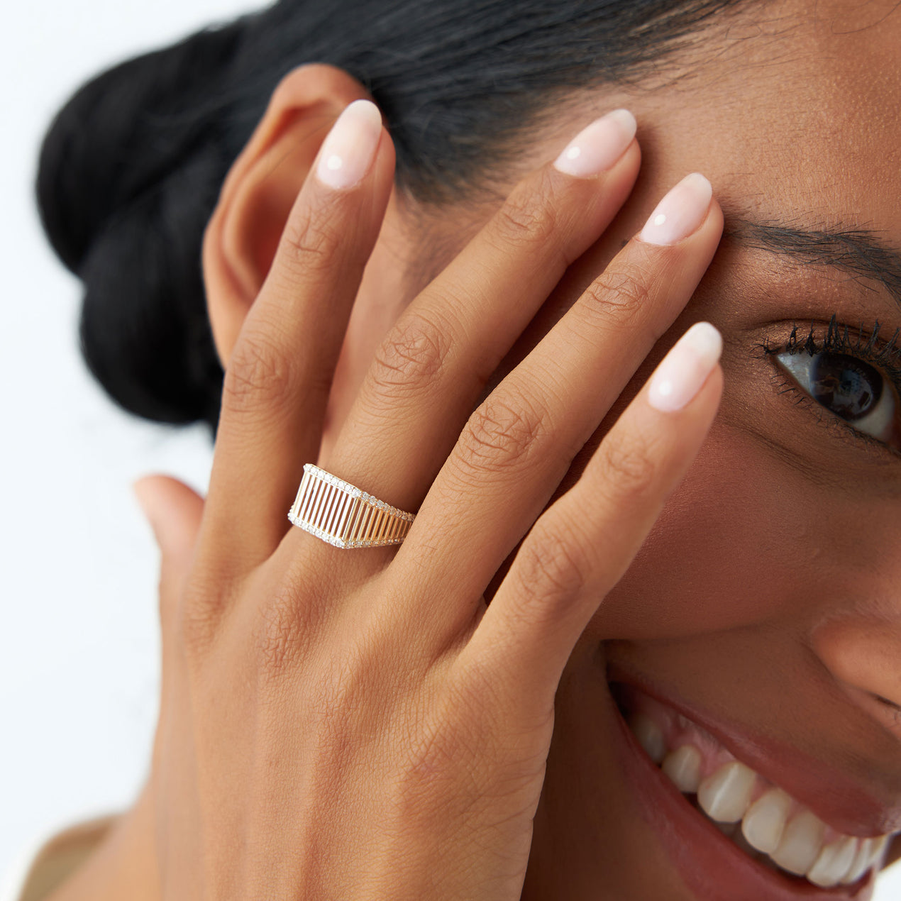 14K Gold Ribbed Signet Ring | Custom Engraved Statement Band | Artisan Textured Jewelry | VLOVE