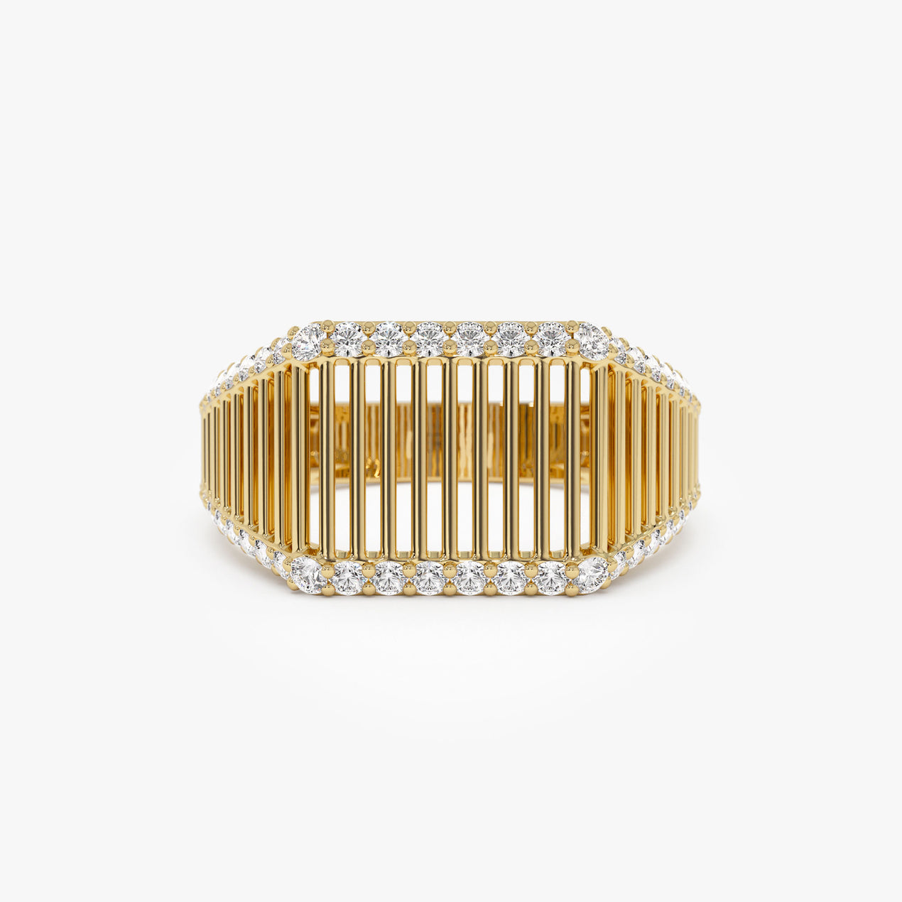 14K Gold Ribbed Signet Ring | Custom Engraved Statement Band | Artisan Textured Jewelry | VLOVE