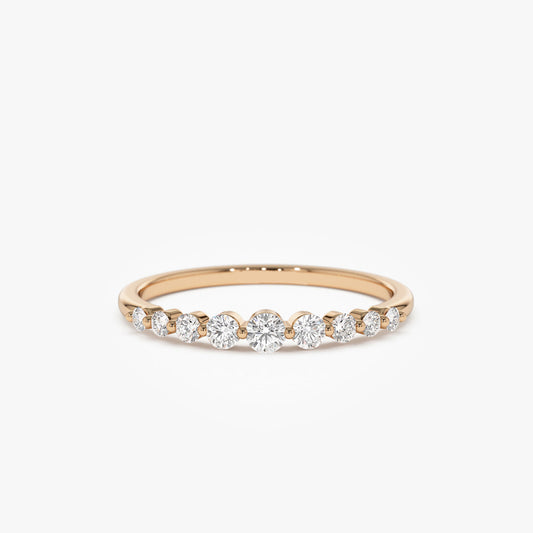 14K Solid Gold Diamond Wedding Band | 0.30 CTW Shared Prong Setting | Minimalist Stackable Ring | VLOVE
