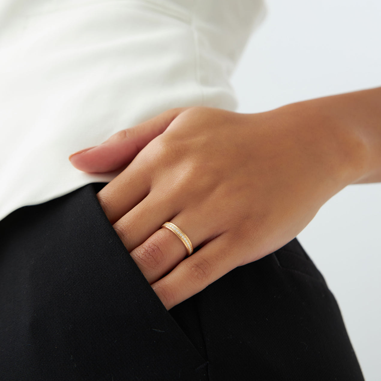 Diamond Wedding Band for Women | 14k Gold Thin Eternity Ring | Daily Wear Simple Ring | VLOVE