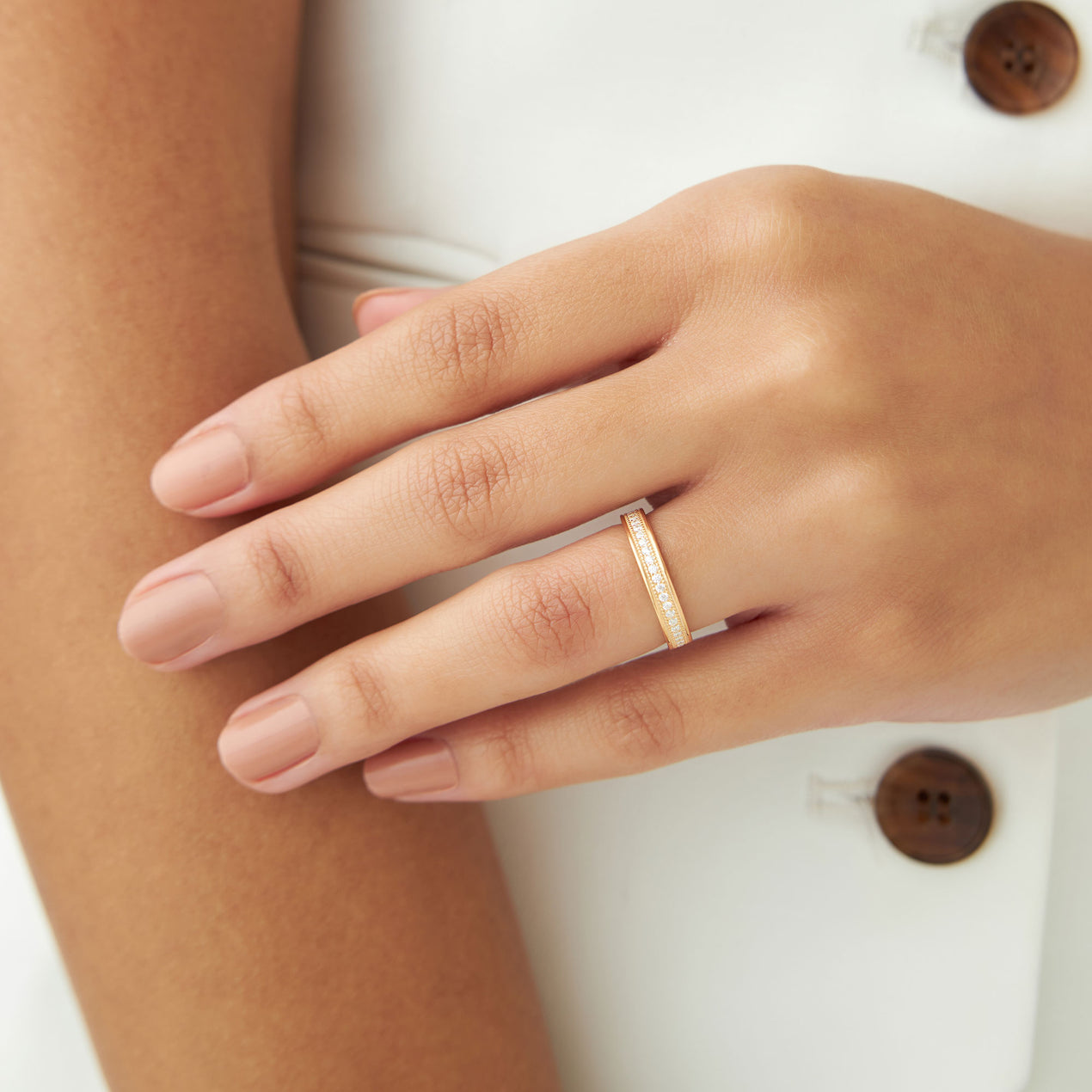 Diamond Wedding Band for Women | 14k Gold Thin Eternity Ring | Daily Wear Simple Ring | VLOVE
