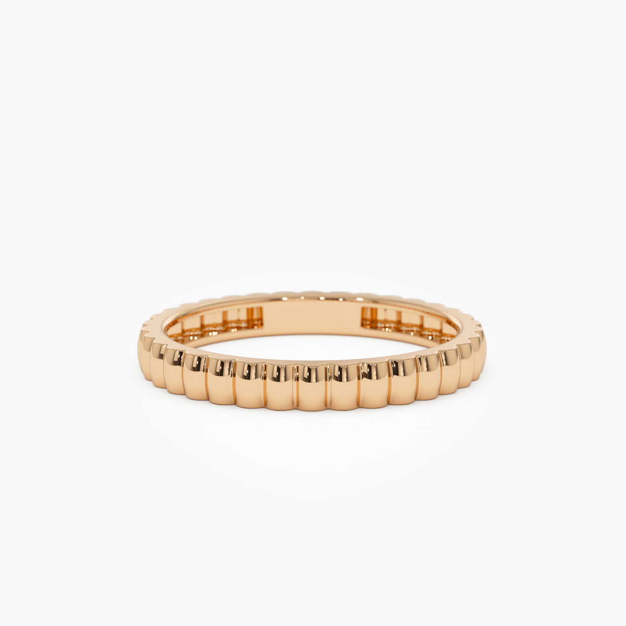 14K Ribbed Gold Band | 2.5MM Thin Stacking Ring | Textured Jewelry for Women | VLOVE