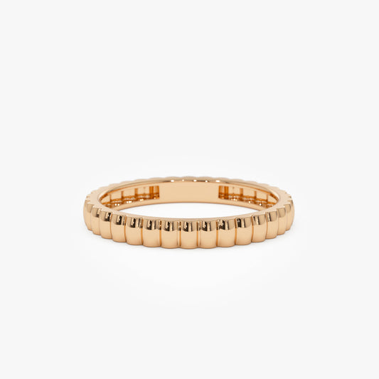 14K Ribbed Gold Band | 2.5MM Thin Stacking Ring | Textured Jewelry for Women | VLOVE