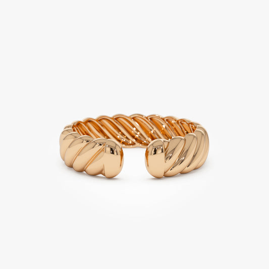 14K Rope Cuff Ring | 5MM Solid Gold Statement Band | Textured Jewelry for Men & Women | VLOVE