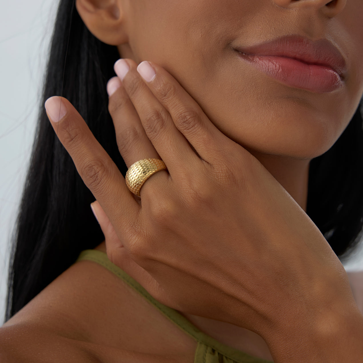 14K Solid Gold Snake Skin Ring | Chunky Textured Band | Unisex Statement Jewelry | VLOVE