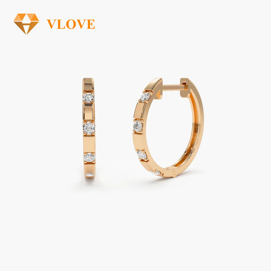 14K Gold Diamond Huggie Hoop Earrings | Classic Round Design | Wholesale Jewelry for Women | VLOVE