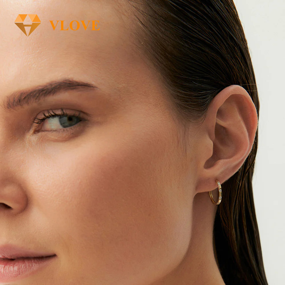 14K Gold Diamond Huggie Hoop Earrings | Classic Round Design | Wholesale Jewelry for Women | VLOVE