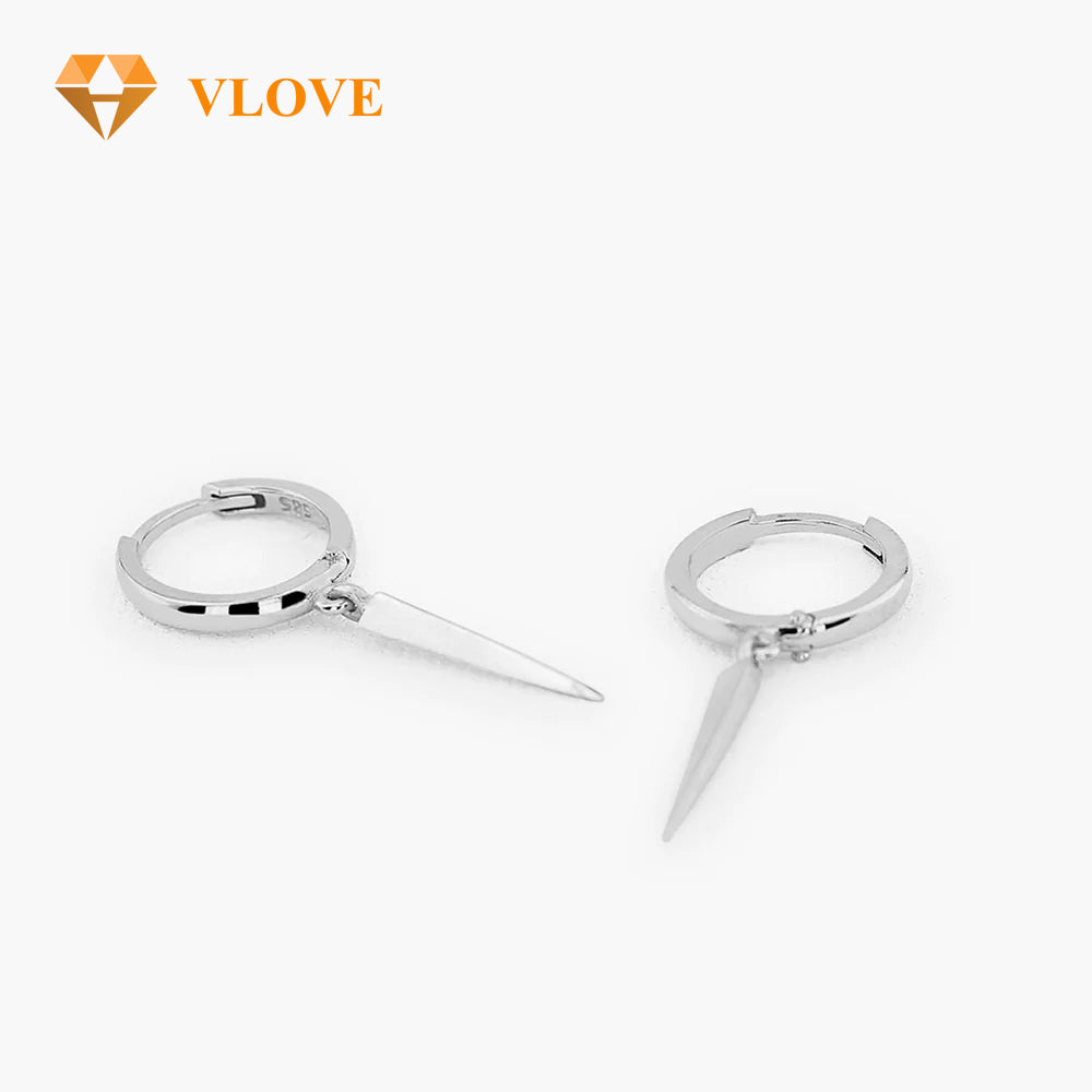 14K Gold Single Spike Drop Arrow Earrings | Modern Minimalist Hoop Earrings | Dainty Everyday Jewelry | VLOVE