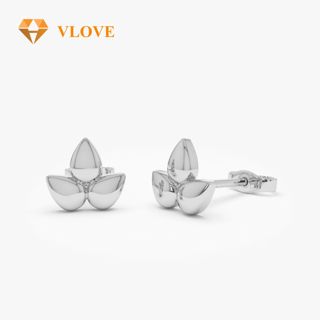 14K Gold Trio Petal Stud Earrings | Floral Design Stud Earrings for Women | Customizable Fine Jewelry | VLOVE