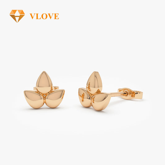14K Gold Trio Petal Stud Earrings | Floral Design Stud Earrings for Women | Customizable Fine Jewelry | VLOVE