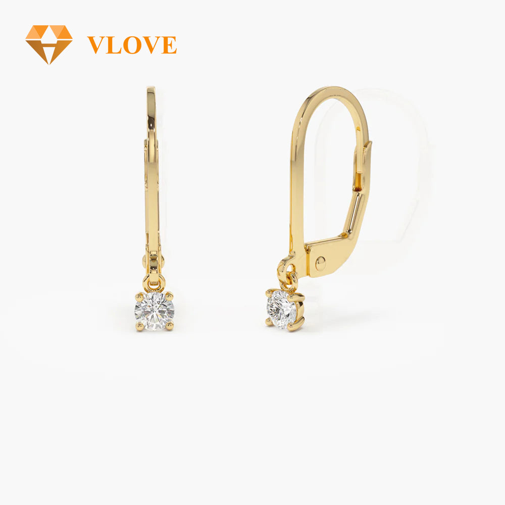 14K Gold Round Diamond Huggie Hoop Earrings | Secure Snap Closure Studs | Everyday Luxury Jewelry | VLOVE