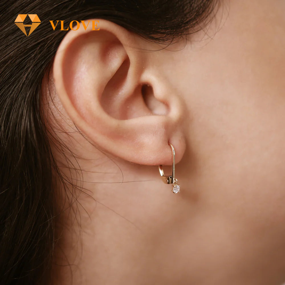14K Gold Round Diamond Huggie Hoop Earrings | Secure Snap Closure Studs | Everyday Luxury Jewelry | VLOVE