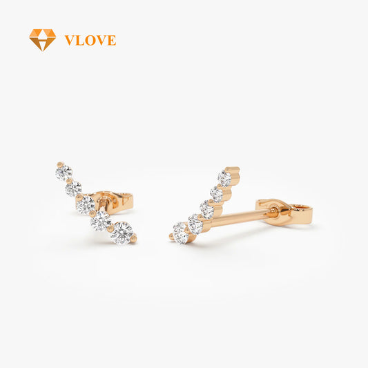 14K Gold Crawler Stud Earrings | Tiny Diamond Accent Earrings | Elegant Everyday Jewelry | VLOVE