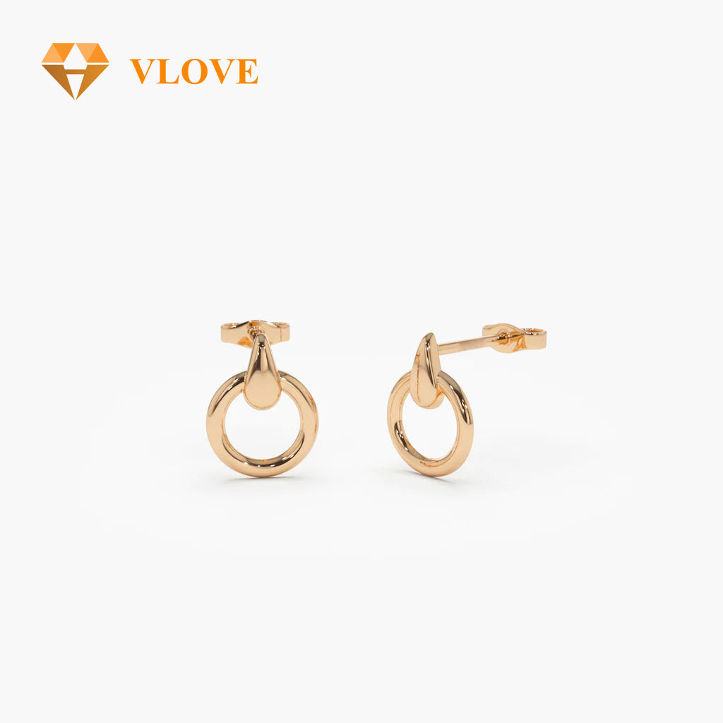 14K Gold Dainty Circle Drop Earrings | Minimalist Hoop Earrings for Women | High-End Everyday Jewelry | VLOVE Wholesale