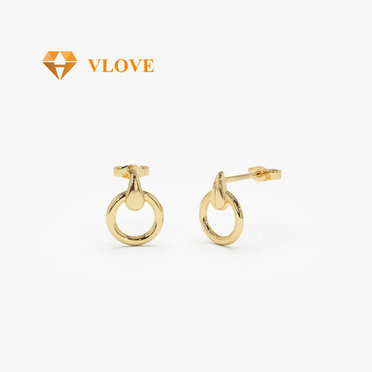 14K Gold Dainty Circle Drop Earrings | Minimalist Hoop Earrings for Women | High-End Everyday Jewelry | VLOVE Wholesale