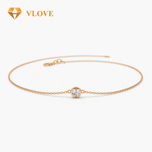 14K Gold Single Diamond Tennis Bracelet | Dainty Chain Link Bracelet for Women | Minimalist Fine Jewelry | VLOVE