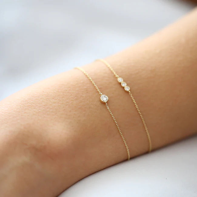 14K Gold Single Diamond Tennis Bracelet | Dainty Chain Link Bracelet for Women | Minimalist Fine Jewelry | VLOVE