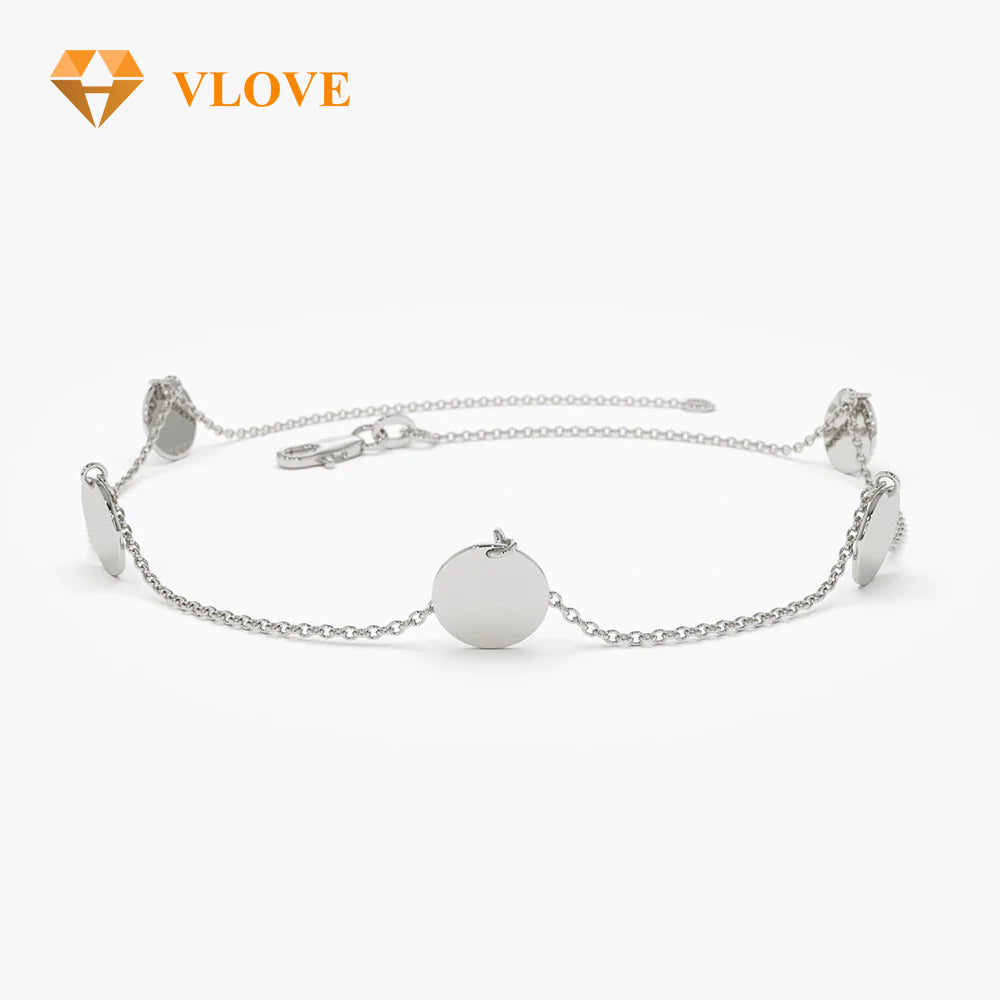 14K Gold Engraved Disc Chain Bracelet | Dangling Pendant Link Bracelet | Elegant Women's Jewelry | VLOVE