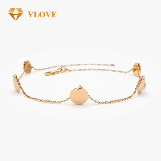 14K Gold Engraved Disc Chain Bracelet | Dangling Pendant Link Bracelet | Elegant Women's Jewelry | VLOVE