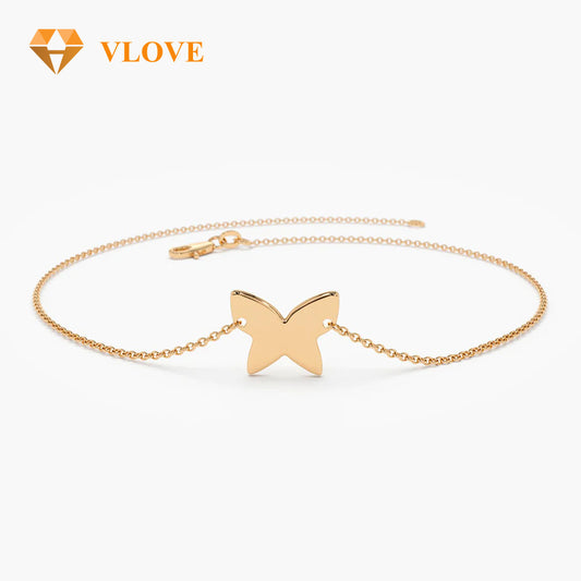 14K Gold Butterfly Chain Bracelet | Elegant Floral Design Bracelet for Women | Luxury Fine Jewelry | VLOVE