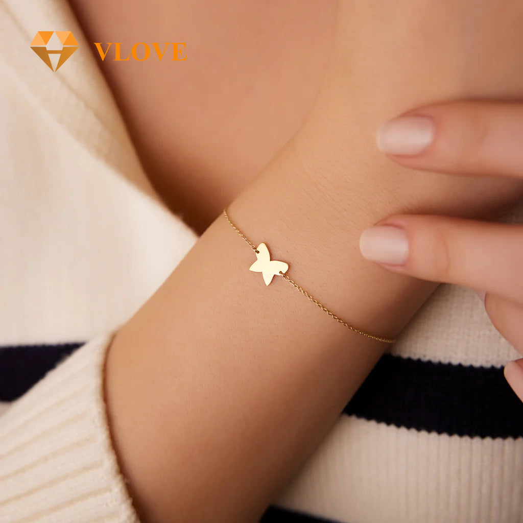 14K Gold Butterfly Chain Bracelet | Elegant Floral Design Bracelet for Women | Luxury Fine Jewelry | VLOVE