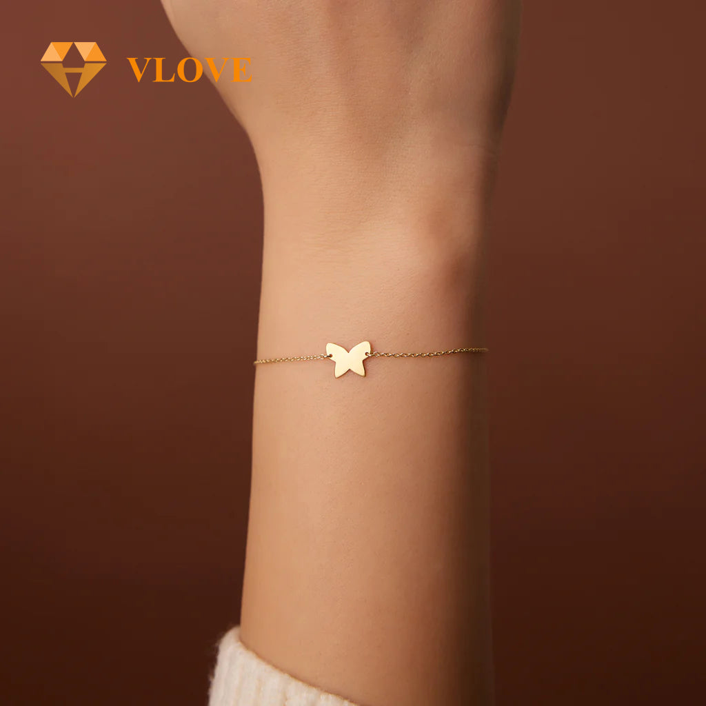 14K Gold Butterfly Chain Bracelet | Elegant Floral Design Bracelet for Women | Luxury Fine Jewelry | VLOVE