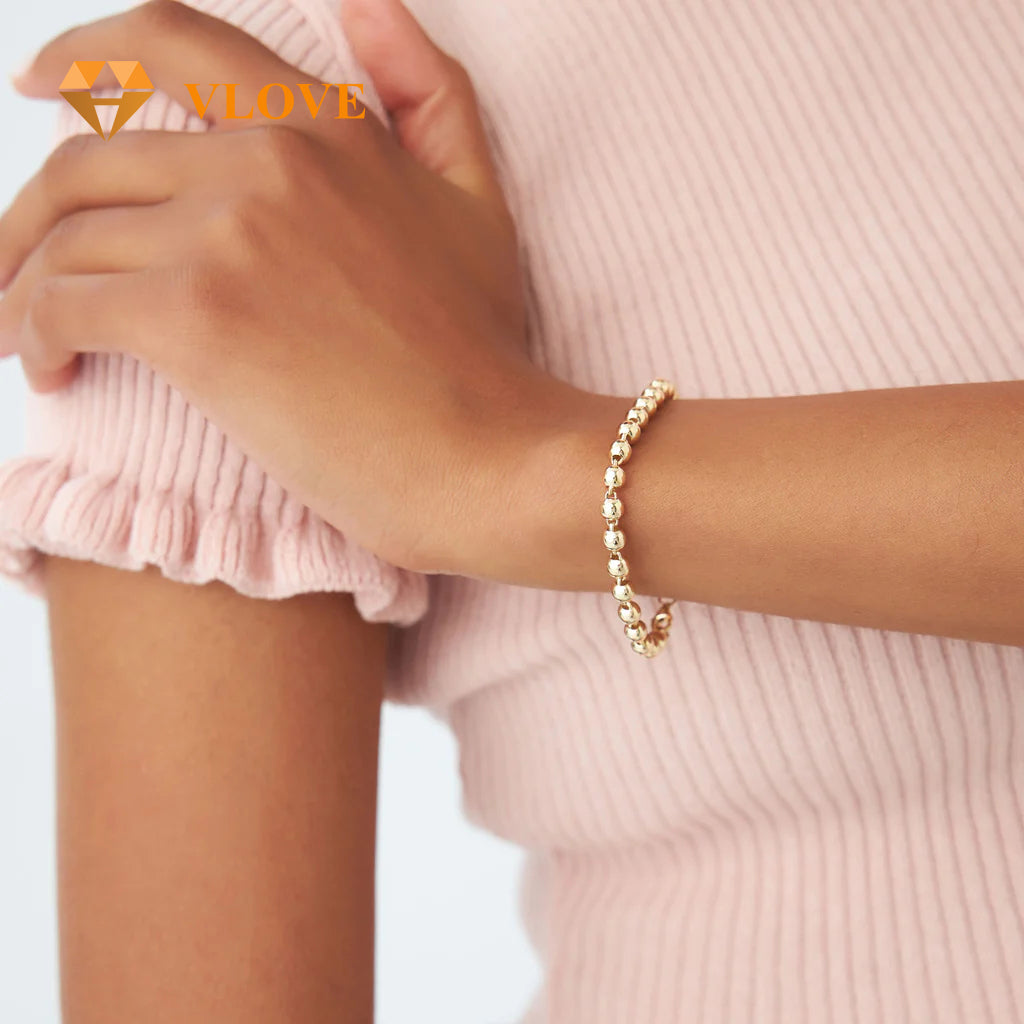 14K Gold 5MM Ball Beaded Bracelet | Stackable Elegant Bracelet for Women | Sophisticated Gold Jewelry | VLOVE
