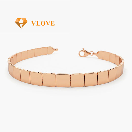 14K Gold Square Link Stacking Bracelet | Minimalist Chain Bracelet for Women | Personalized Name Jewelry | VLOVE