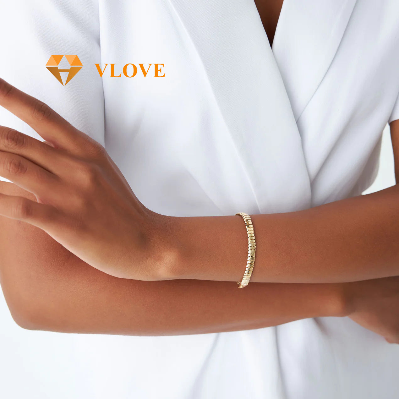 14K Gold Cobra Chain Bracelet | 5.7MM Wide Statement Jewelry | Bold Women's Bangle | VLOVE