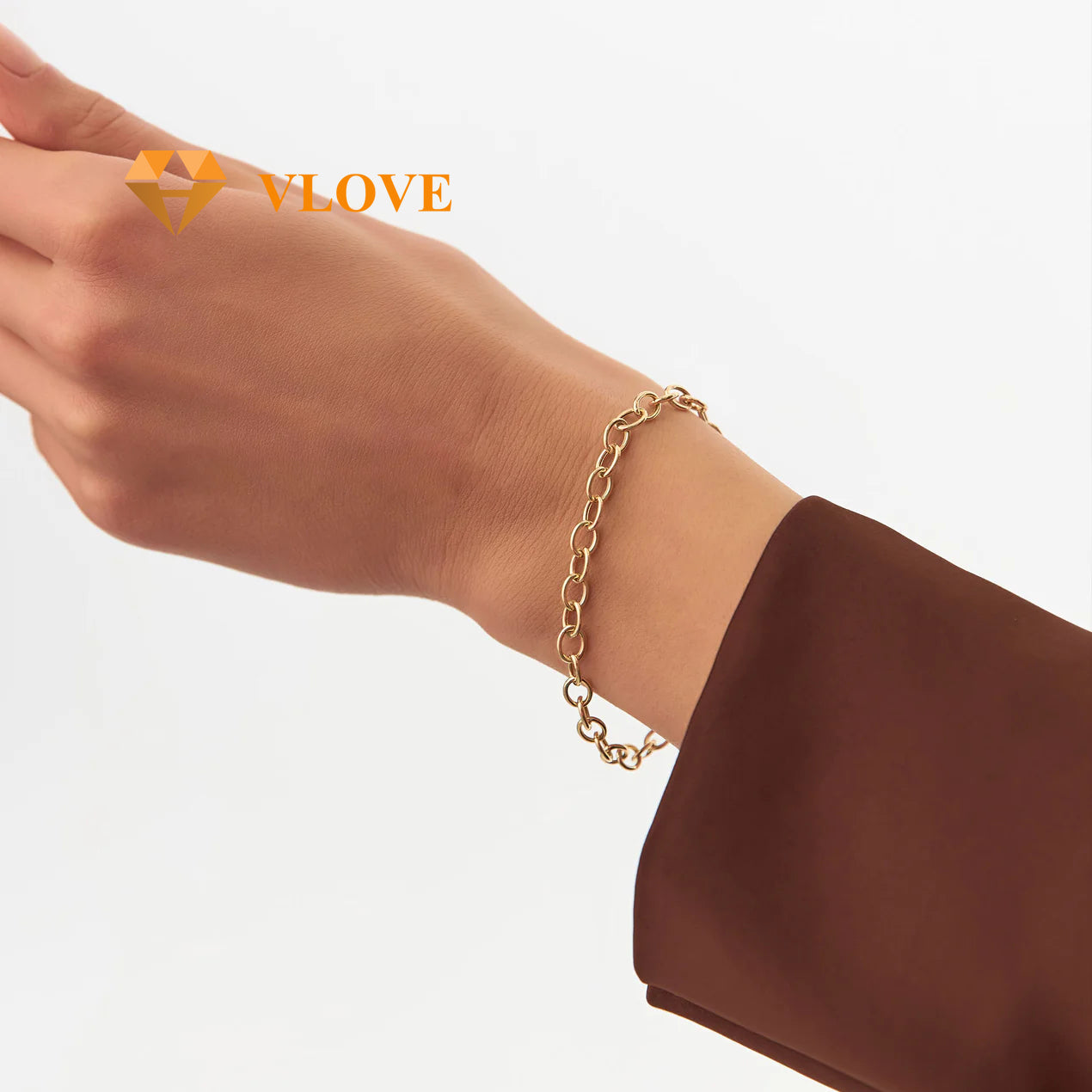 14K Gold Oval Link Chain Bracelet | Stackable Minimalist Jewelry for Women | Fine Cable Chain Bracelet | VLOVE