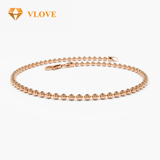 14K Gold 2MM Bead Chain Bracelet | Delicate Stacking Bracelet for Men & Women | Fine Gold Jewelry | VLOVE
