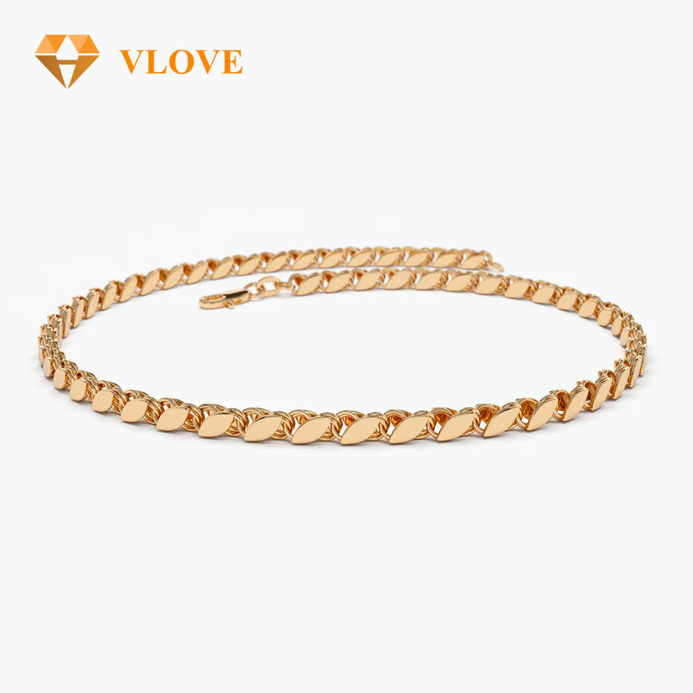14K Gold Marquise Link Chain Bracelet | Custom Design Statement Jewelry | Unique Gold Bracelet for Women | VLOVE