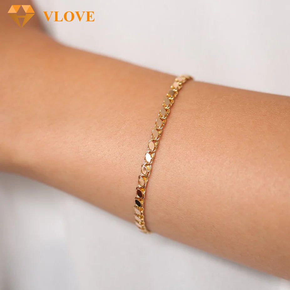 14K Gold Marquise Link Chain Bracelet | Custom Design Statement Jewelry | Unique Gold Bracelet for Women | VLOVE