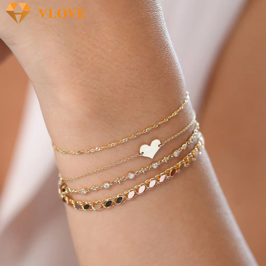14K Gold Marquise Link Chain Bracelet | Custom Design Statement Jewelry | Unique Gold Bracelet for Women | VLOVE