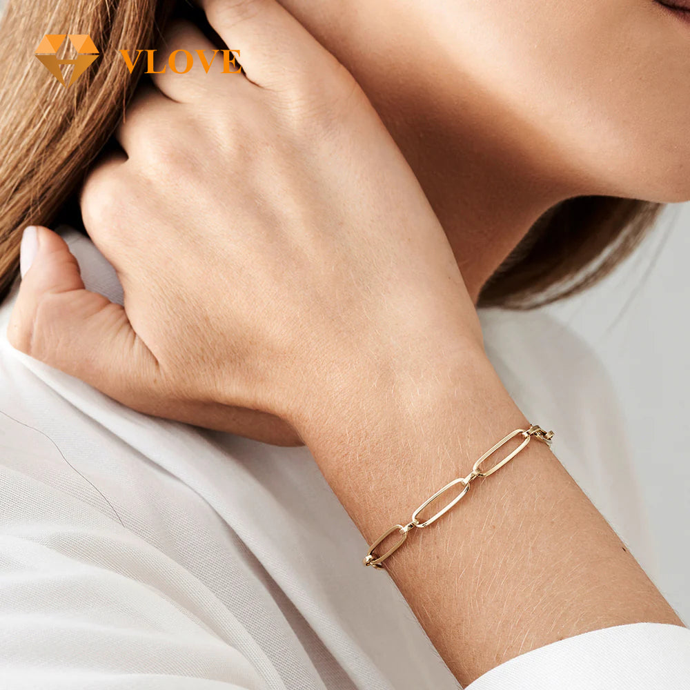 14K Gold Oval Link Chain Bracelet | Stackable Fashion Jewelry for Women | Luxury Daily Wear Bracelet | VLOVE