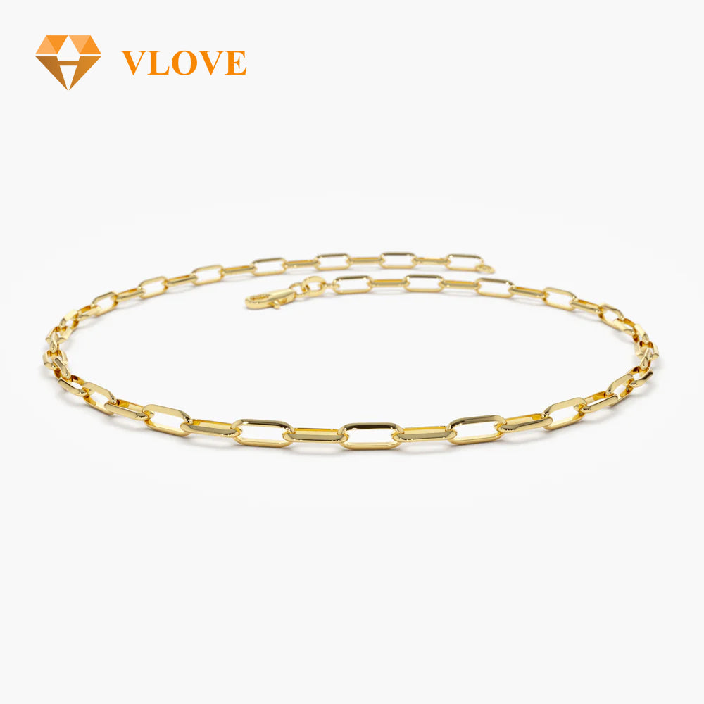 14K Gold Paper Clip Link Bracelet | Ultra Thin Chain Bracelet for Women | Minimalist Daily Jewelry | VLOVE
