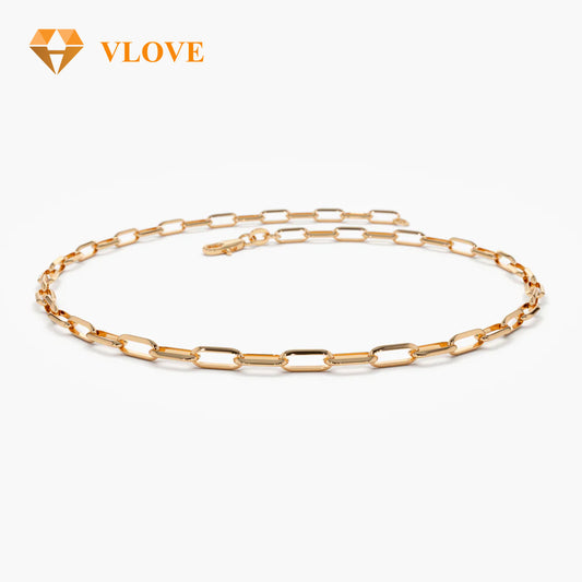 14K Gold Paper Clip Link Bracelet | Ultra Thin Chain Bracelet for Women | Minimalist Daily Jewelry | VLOVE