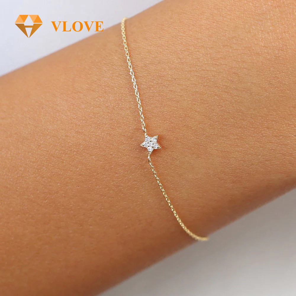 14K Gold Paper Clip Link Bracelet | Ultra Thin Chain Bracelet for Women | Minimalist Daily Jewelry | VLOVE