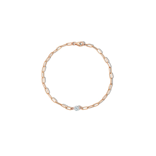 14K Rose Gold Paperclip Bracelet with Diamond | Minimalist Chain Link Jewelry | Stackable Everyday Bracelet for Women | VLOVE