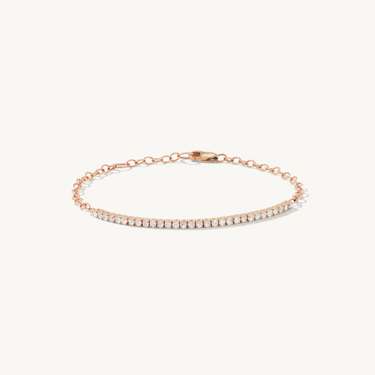 14K Rose Gold Paperclip Tennis Bracelet with Diamond | Minimalist Chain Link Jewelry | Stackable Everyday Bracelet for Women | VLOVE