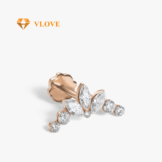 14K Gold Lotus Garland Diamond Stud Earrings | Floral Inspired Piercing Jewelry | Customizable Studs for Women | VLOVE