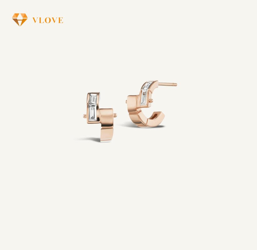 14K Baguette Diamond Hoop Earrings | Stackable Petite Gold Earrings | Natural Diamond Jewelry | VLOVE