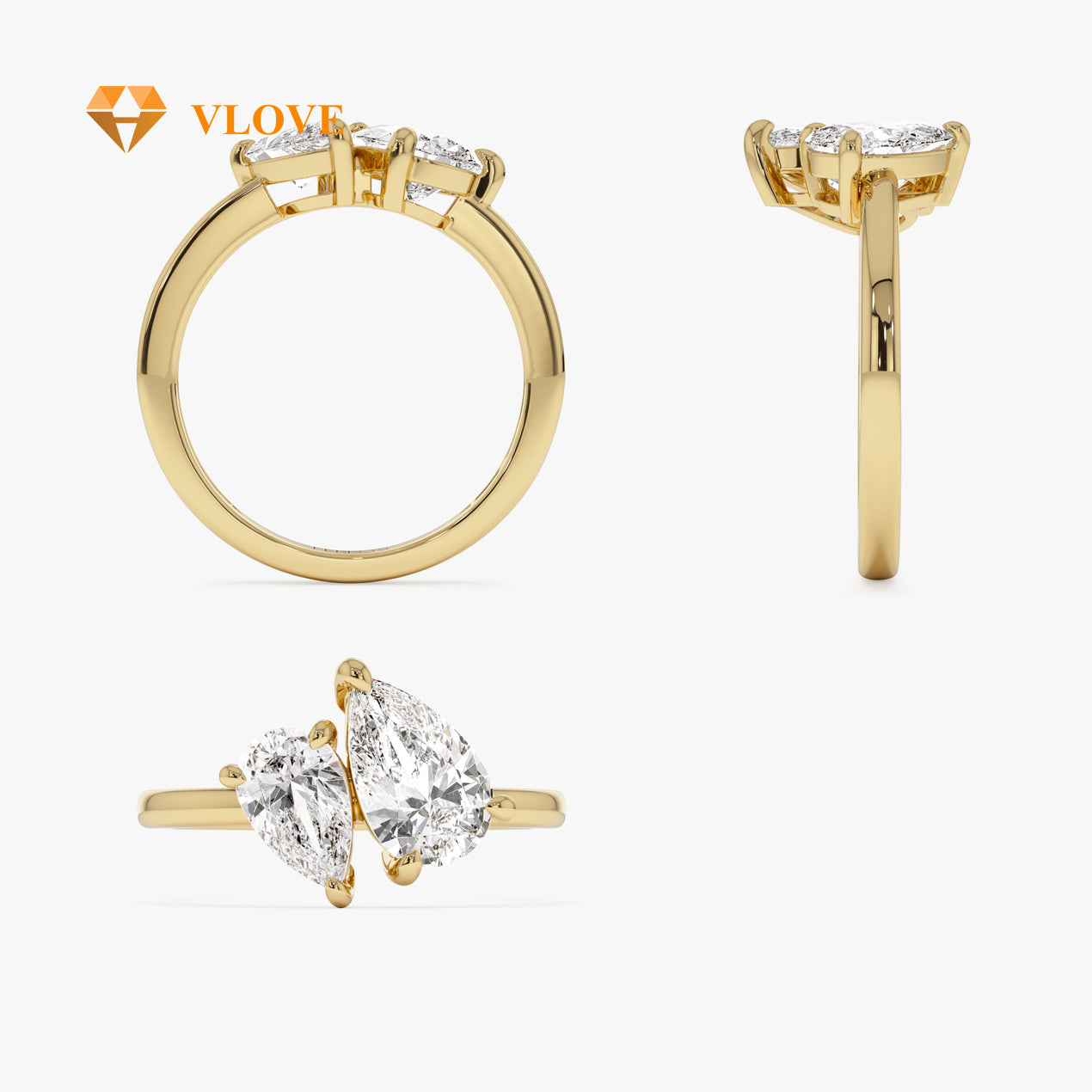 Toi Et Moi You and Me Lab Grown Diamond Ring | Pear Shaped 2.05 CTW | 14K Gold Engagement Ring for Couples | VLOVE Fine Jewelry