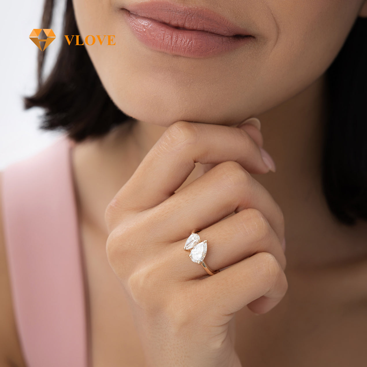 Toi Et Moi You and Me Lab Grown Diamond Ring | Pear Shaped 2.05 CTW | 14K Gold Engagement Ring for Couples | VLOVE Fine Jewelry