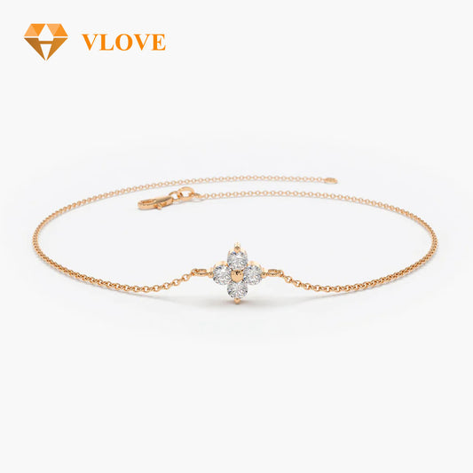 14K Gold Four Leaf Clover Diamond Bracelet | Lucky Charm Chain Bracelet for Women | Symbolic Jewelry Gift | VLOVE