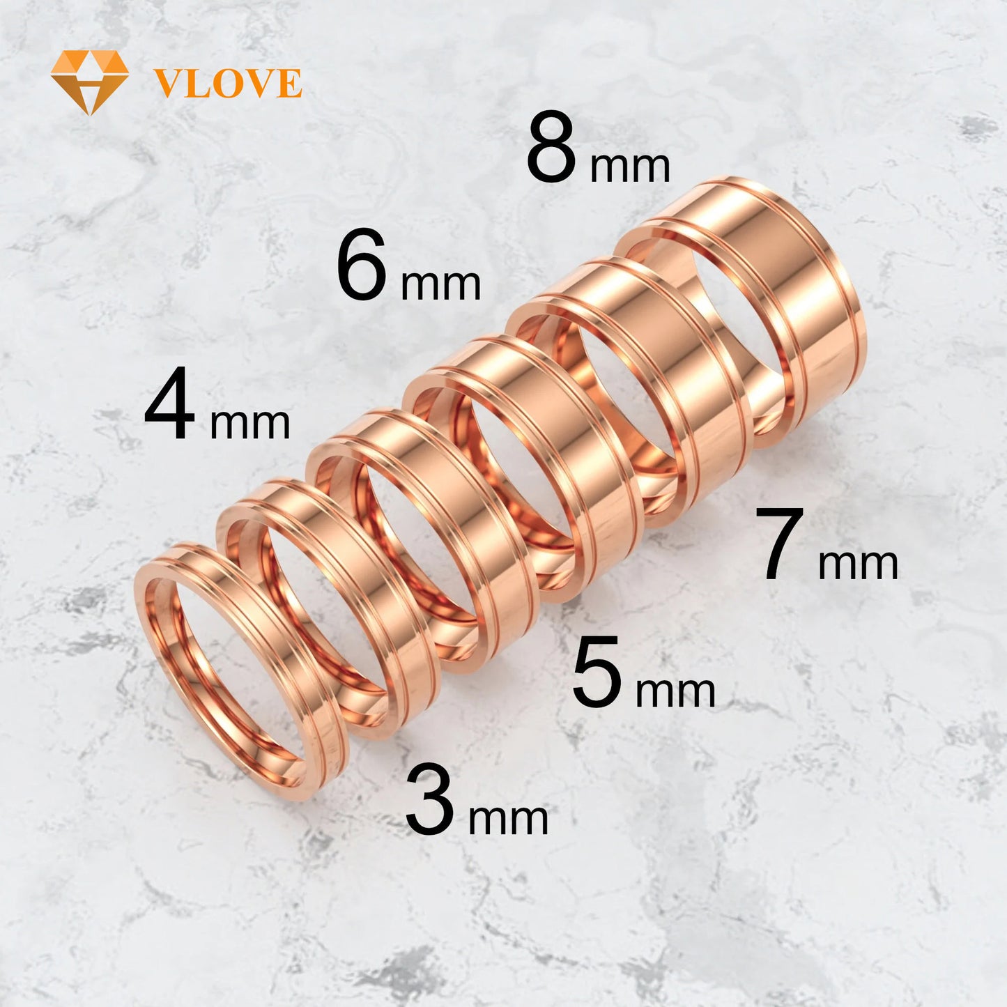 14K Solid Gold Comfort Fit Wedding Band | Flat Grooved Design High Polish Finish | VLOVE Luxury Jewelry