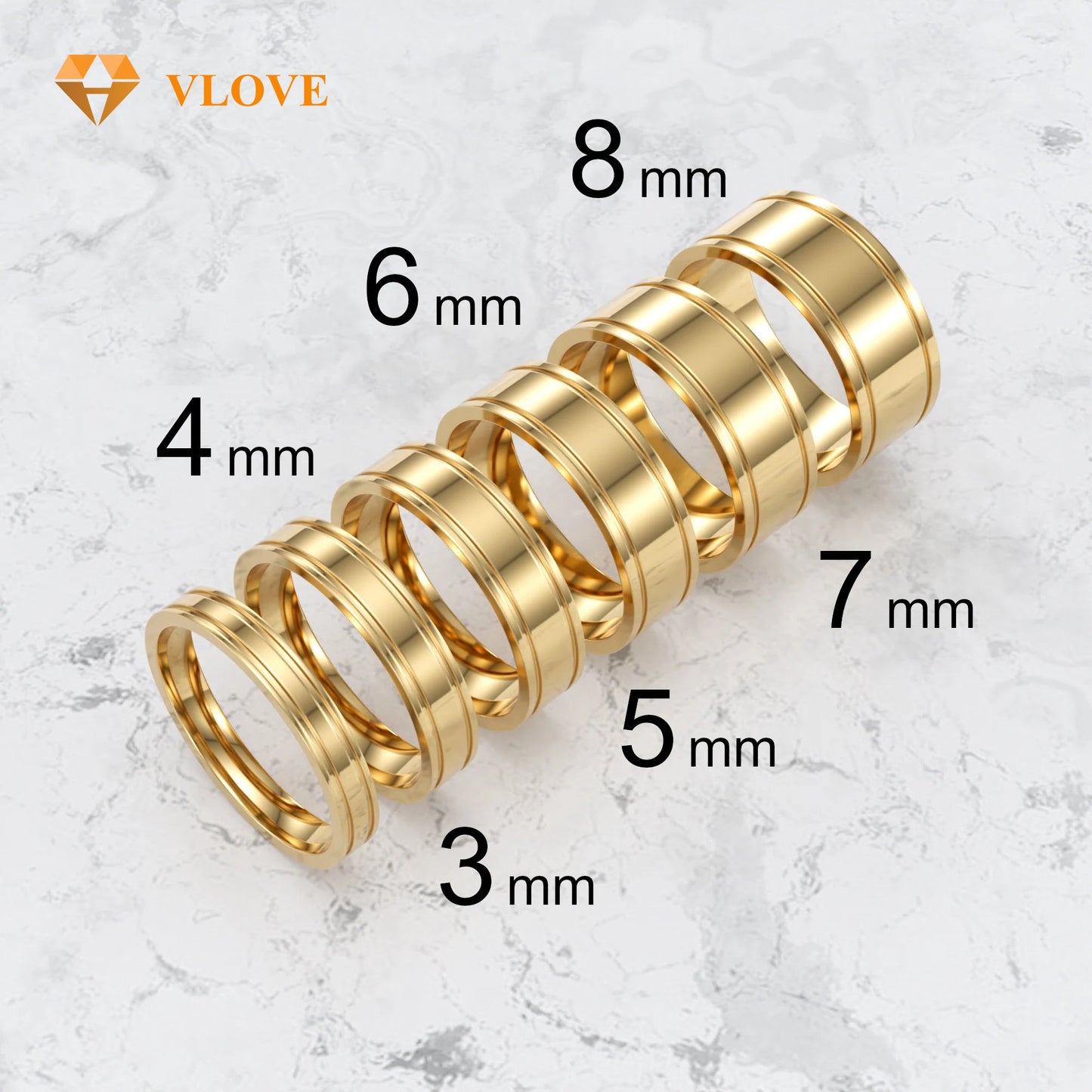 14K Solid Gold Comfort Fit Wedding Band | Flat Grooved Design High Polish Finish | VLOVE Luxury Jewelry