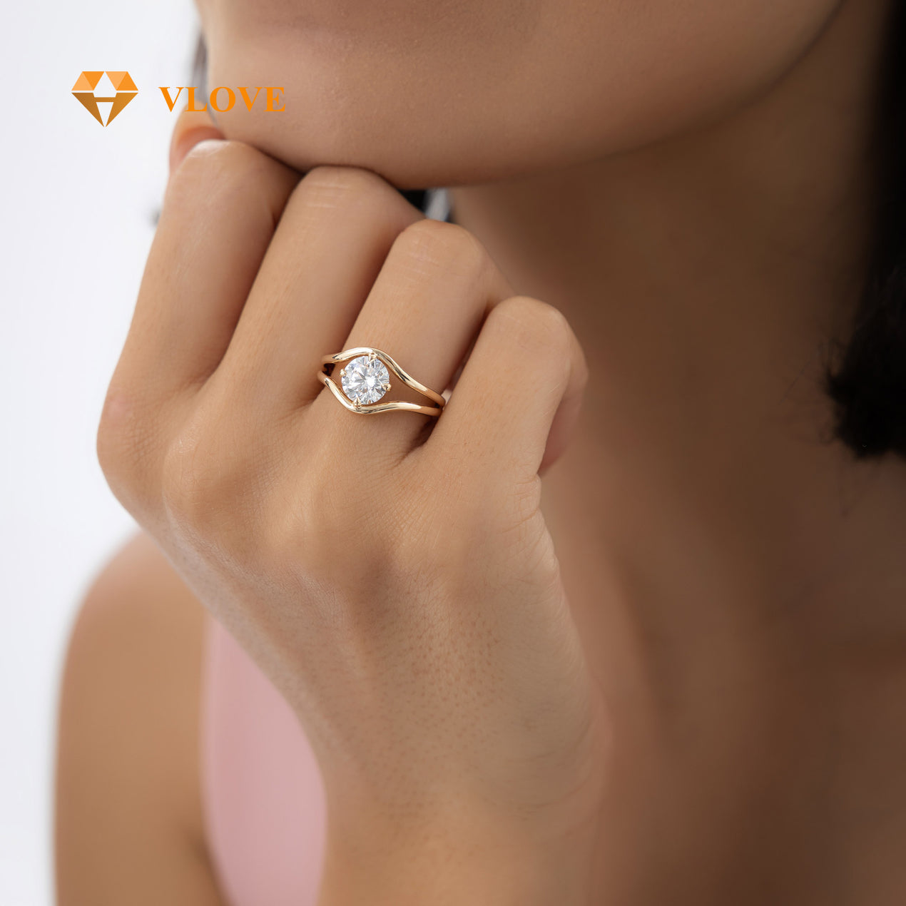 Lab Grown Diamond Split Shank Ring | 1.50 CTW Round Cut | 14K Gold Engagement Ring for Women | VLOVE