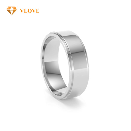 14K Solid Gold Wedding Band Set | Multiple Widths 3mm-8mm | High Polish Flat Step Edge | VLOVE Couple Rings
